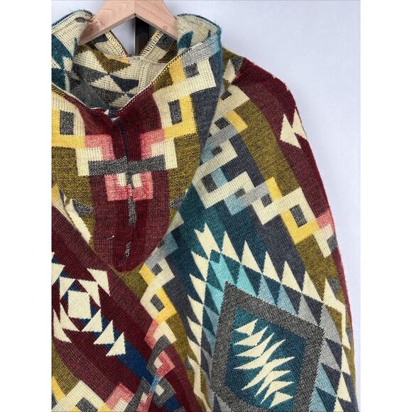 Galapagos Confecciones Colorful Handmade Poncho O/S Aztec Geometric Wool Blend - Picture 7 of 11